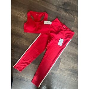 Year Of Ours Red White Stripe Crop Top Bra Leggings Activewear Set Medium NWT!
